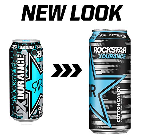 Rockstar XDurance Energy Drink, Cotton Candy, 0 sugar COQ10 and Electrolytes, 16oz Cans (24 Pack) (Packaging May Vary)