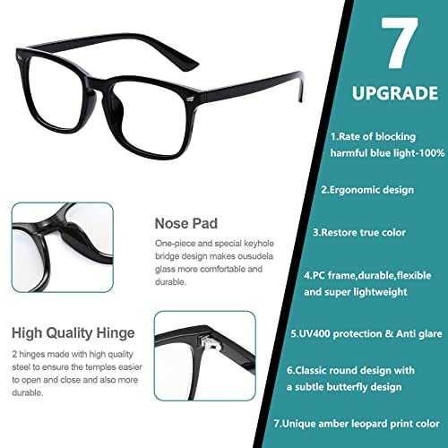 hunsquer Blue Light Blocking Glasses - Women/Men 3Pack Computer Reading Gaming Anti Eyestrain Blue Light Glasses Non Prescription (8068 3pack black+douhua+toumin)