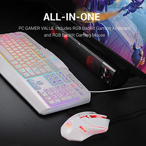 Redragon S101 Wired Gaming Keyboard and Mouse Combo RGB Backlit Gaming Keyboard with Multimedia Keys Wrist Rest and Red Backlit Gaming Mouse 3200 DPI for Windows PC Gamers