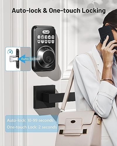Keyless Entry Door Lock with 2 Lever Handles, Zowill Electronic Keypad Deadbolt, Auto-Locking, Anti-Peeping Password, Digital Smart Code Door Lock, Front Door Handle Sets, Matte Black