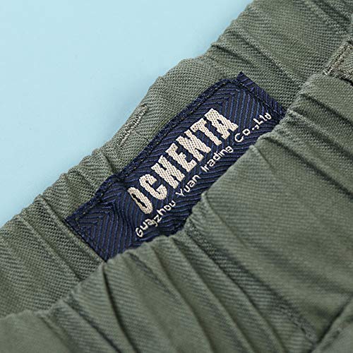 OCHENTA Boy's Lightweight Pull on Cargo Shorts, Cotton Casual Slacks - green - 13-14 Years