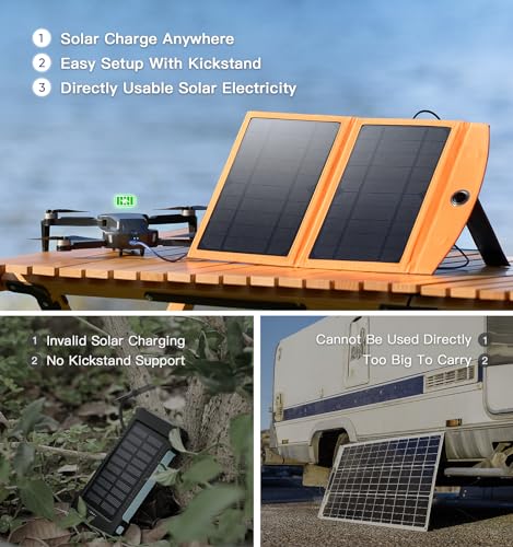 Upgrade 10W Portable Solar Charger Power Bank, 5V 3A Folding Solar Panel Solar Cell with High-Efficiency Battery Charger Panel for Camping Hiking Backpacking Outdoor Trip Compatible with Phones Tablet