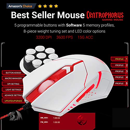 Redragon S101 Wired Gaming Keyboard and Mouse Combo RGB Backlit Gaming Keyboard with Multimedia Keys Wrist Rest and Red Backlit Gaming Mouse 3200 DPI for Windows PC Gamers