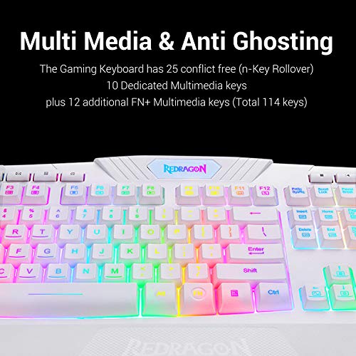 Redragon S101 Wired Gaming Keyboard and Mouse Combo RGB Backlit Gaming Keyboard with Multimedia Keys Wrist Rest and Red Backlit Gaming Mouse 3200 DPI for Windows PC Gamers