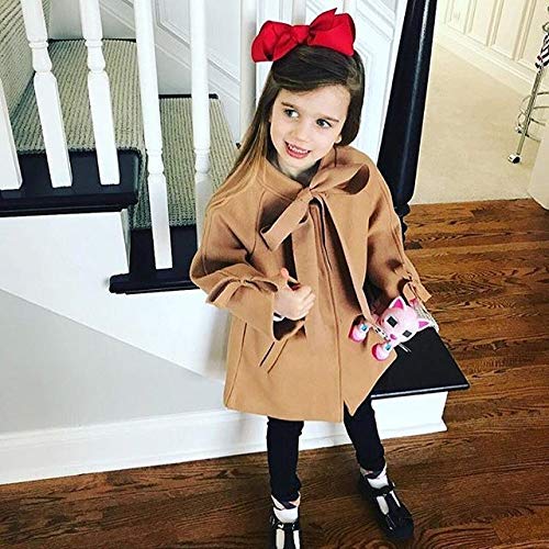 SUUGEN Toddler Kid Baby Girls Warm Wool Bowknot Coat Winter Overcoat Outwear Jacket (2-3T, Brown)