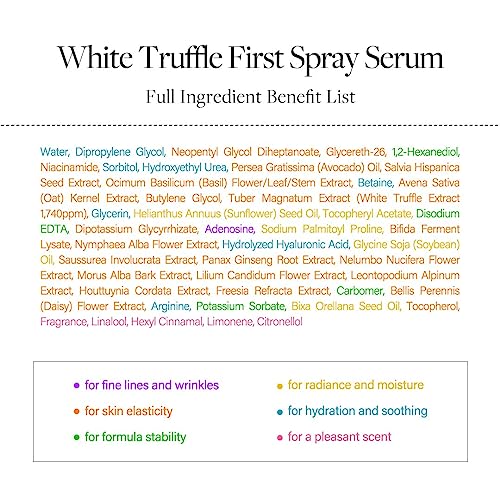 d'Alba Italian White Truffle First Spray Serum, Vegan Skincare, Hydrating Facial Mist with White Truffles, Glow Serum for Radiant Skin, All in One Care, 3.38 Fl Oz