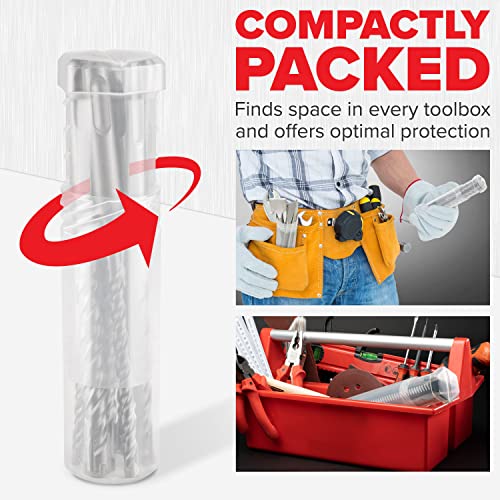 KSP-TEC® | Carbide - Cross Tipped SDS-Plus Rotary Hammer Drill and Chisle Bit Set with Storage Case for Masonry, Concrete, Brick, Stone