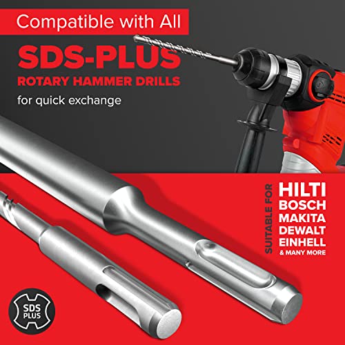 KSP-TEC® | Carbide - Cross Tipped SDS-Plus Rotary Hammer Drill and Chisle Bit Set with Storage Case for Masonry, Concrete, Brick, Stone