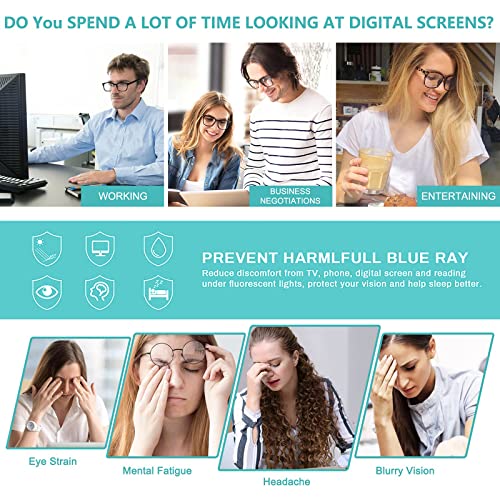 hunsquer Blue Light Blocking Glasses - Women/Men 3Pack Computer Reading Gaming Anti Eyestrain Blue Light Glasses Non Prescription (8068 3pack black+douhua+toumin)