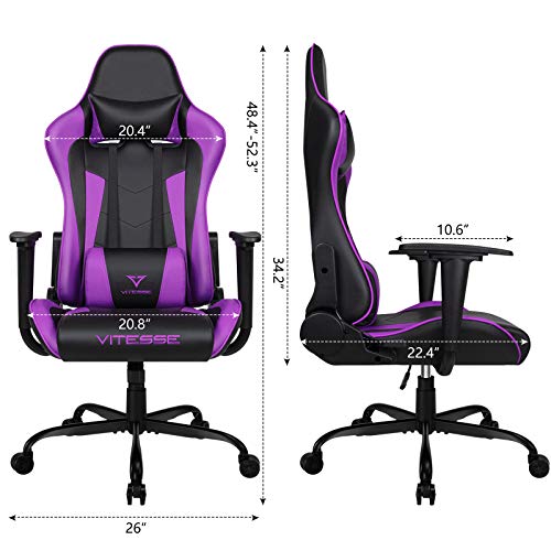 Copy of Copy of Generic PUKAMI Gaming Chair High Back for Teens Ergonomic Racing Computer Desk with Comfortable Lumbar Support and Headrest Girl Gamer Height Adjustable (Purple), 48*26*22 inch