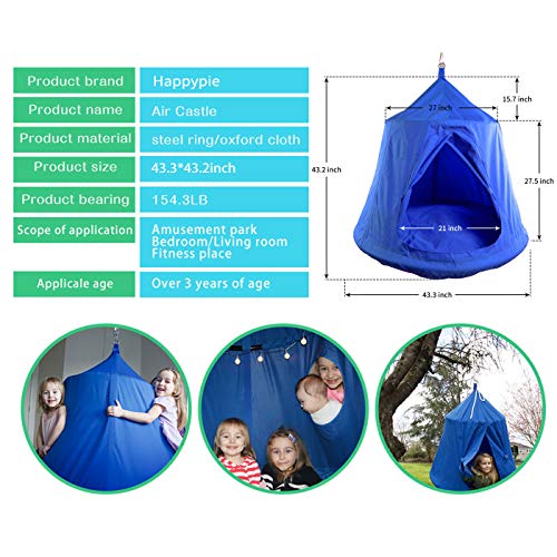 Kids Outdoor Waterproof Play Tent Hanging Hammock with Lights String (Blue)