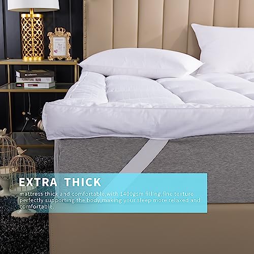 ANALIN Single Mattress Topper 10cm Down Alternative Fiber Soft and Breathable 400TC Cotton Mattress Cover.