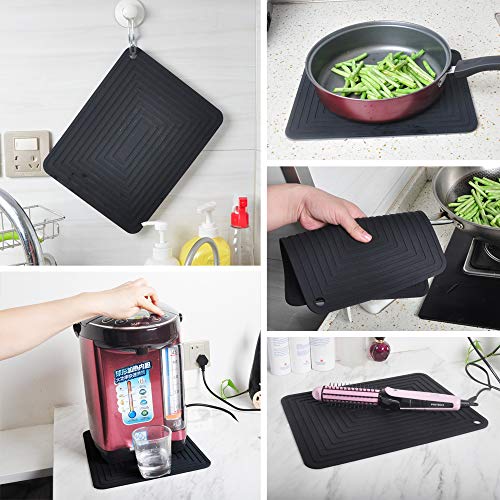 Large Silicone Trivet Mat for Hot Dishes/Heat Resistant Pot Holder, 12"x 9" Non Slip Thick Flexible Hot Pads for Kitchen Table Set of 2 (Black)