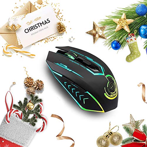 UHURU Wireless Gaming Mouse Up to 10000 DPI, Rechargeable USB Wireless Mouse with 6 Buttons 7 Changeable LED Color Ergonomic Programmable MMO RPG for PC Laptop, Compatible with Windows Mac