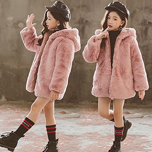 Little Big Girls Animal Patchwork Fur Coat Long Sleeve Zip Down Warm Outfit Jacket (Pink 6-7Y)