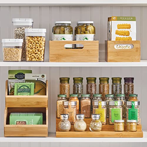 mDesign Bamboo Storage Bin Container, Drawer Organizer Crate Boxes with Handles for Kitchen Pantry Cabinet, Shelves, or Counter, Holds Snacks, Spices, Drinks, Echo Collection, 2 Pack, Natural/Tan