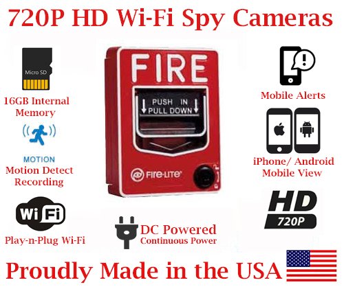 SecureGuard 720p HD Wi-Fi Wireless IP Fire Alarm Pull Station Hidden Security Nanny Cam Spy Camera with 16GB Memory