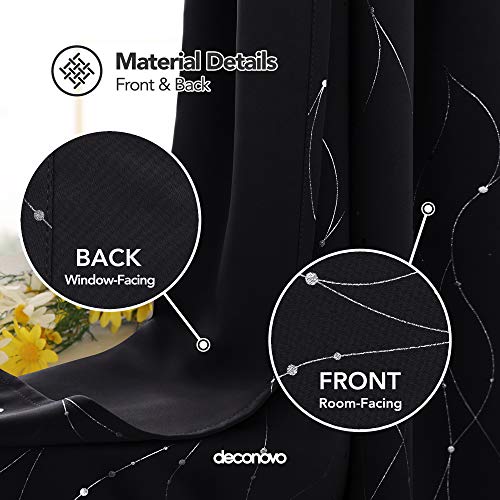 Deconovo Blackout Curtains Wave Line with Dots Foil Print Curtains Window Curtains with Grommet for Living Room and Bedroom