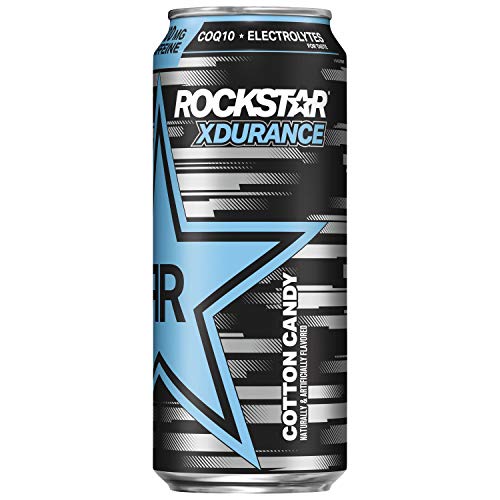 Rockstar XDurance Energy Drink, Cotton Candy, 0 sugar COQ10 and Electrolytes, 16oz Cans (24 Pack) (Packaging May Vary)