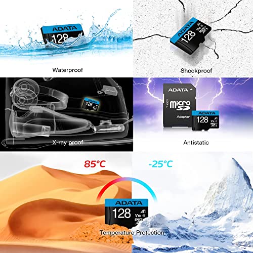 ADATA 128 GB Tarjeta de Memoria Micro SDXC con Adaptador Color Negro con Azul A1 (Clase 10)