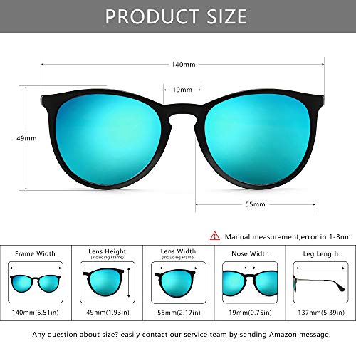 SUNGAIT Vintage Round Sunglasses for Women Men Classic Retro Designer Style Black Frame(Glossy Finish) /Blue Lens 1567 LHKLA