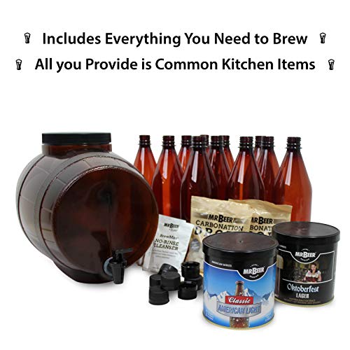Mr. Beer 2 Gallon Complete Starter Beer Making Kit Perfect for Beginners, Designed for Quick and Efficient Homebrewing, Premium Gold Edition