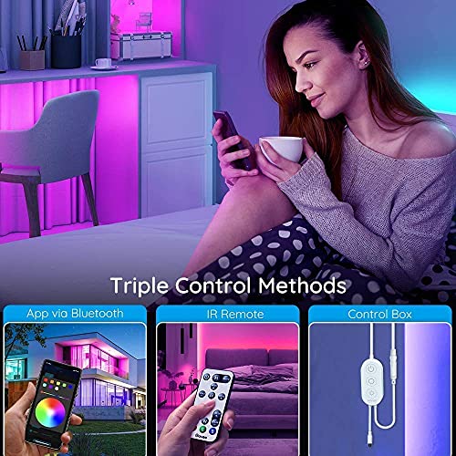 Govee Bluetooth LED Strip Lights, 65.6ft RGB LED Light Strip, App and Remote Control Color Changing Lights with 64 Scene Modes and Music Sync for Bedroom, Room, Kitchen, Party (2 Rolls of 32.8ft)