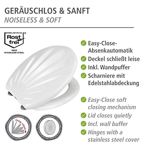 WENKO 18442100 Muschel Thermoset Plastic Premium Toilet Seat, White