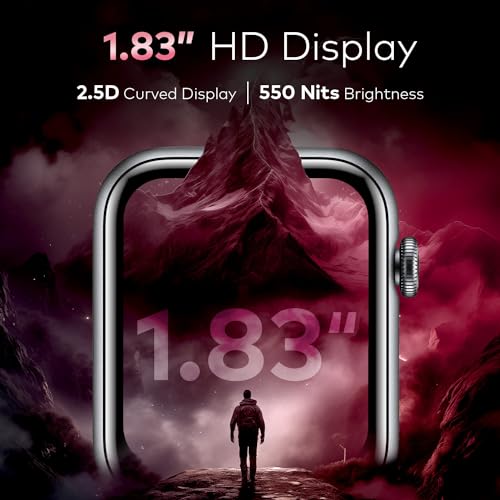 itel ICON-2 Smartwatch with BT Calling, 1.83" HD Display with a 550 nits Peak Brightness, Functional Crown, IP68, 150+ Watch Faces, 24Hr Health Monitor and Voice Assistant (Black)