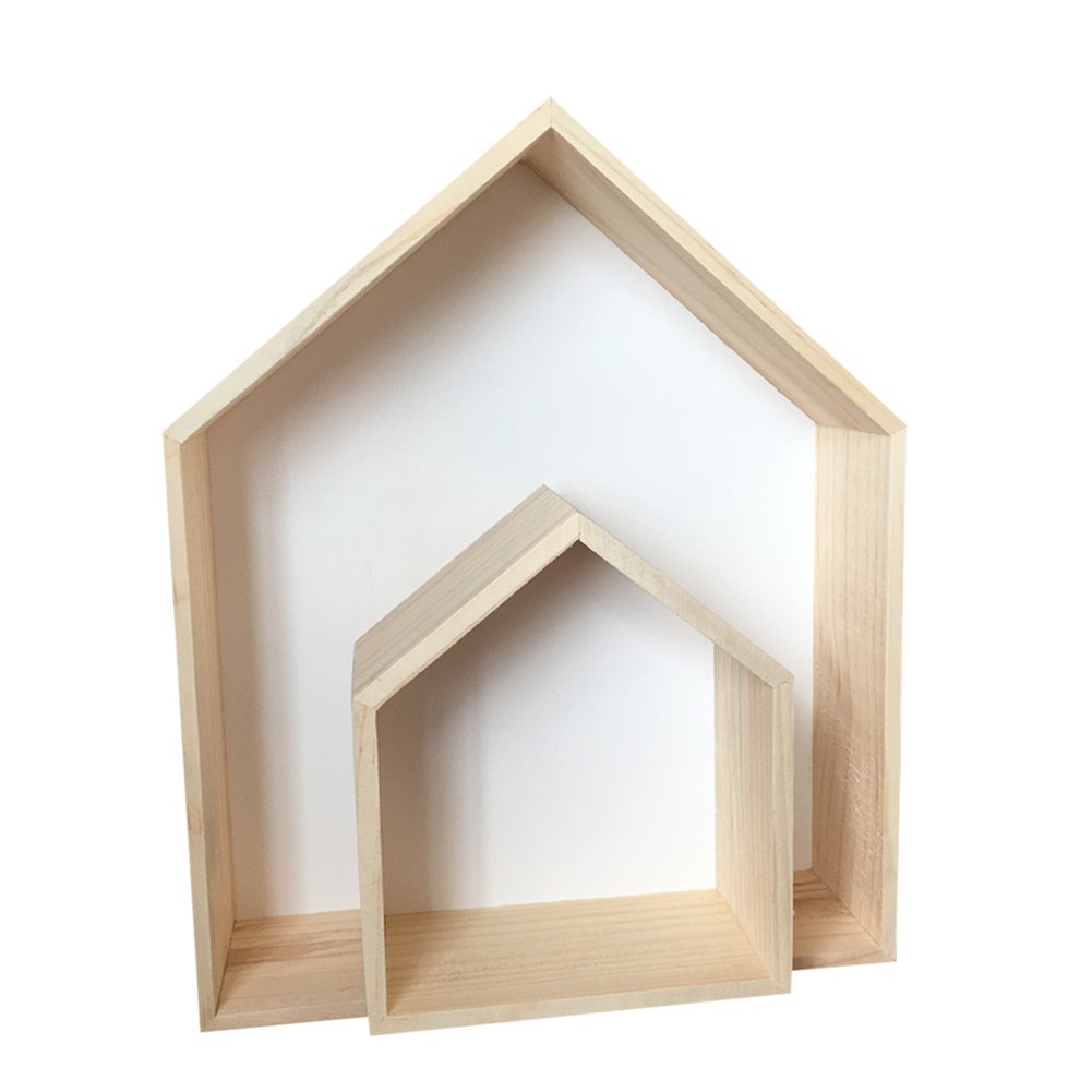 Samber Lovely Wooden House-shaped Wall Storage Shelf Children's Room Storage Rack Wall Mount Floating Shelves Storage Box Kids Room Wall Shelf Display Hanging Shelf Nursery Room Decor/White