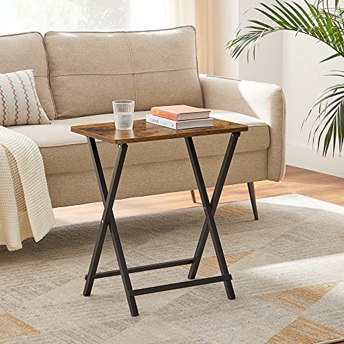 VASAGLE TV Tray Set of 2, Folding Tables, Snack Table for Dinner, Laptop Tables, Foldable, Collapsible, and Space-Saving, Industrial, Rustic Brown and Black ULET251B01