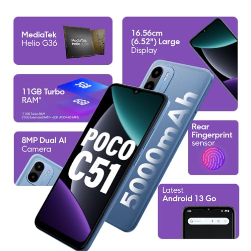 POCO C51 (Royal Blue, 6GB RAM, 128GB Storage)