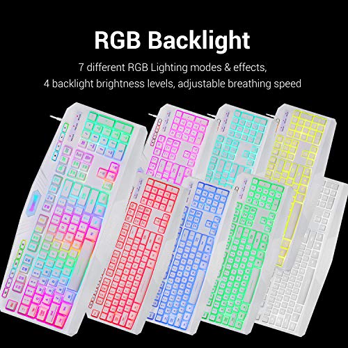 Redragon S101 Wired Gaming Keyboard and Mouse Combo RGB Backlit Gaming Keyboard with Multimedia Keys Wrist Rest and Red Backlit Gaming Mouse 3200 DPI for Windows PC Gamers