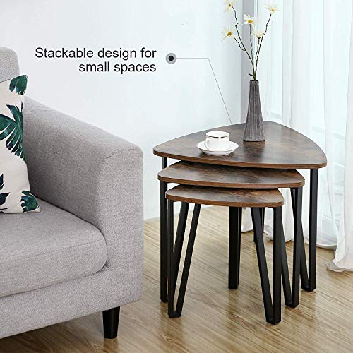 VASAGLE Industrial Nesting Coffee Table, Set of 3 End Tables for Living Room, Stacking Side Tables, Easy Assembly, Wood Look Accent Furniture with Metal Frame, Rustic Brown and Black ULNT13X