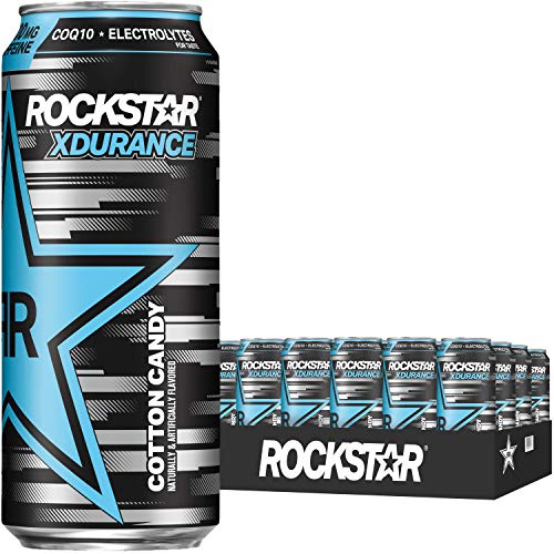 Rockstar XDurance Energy Drink, Cotton Candy, 0 sugar COQ10 and Electrolytes, 16oz Cans (24 Pack) (Packaging May Vary)