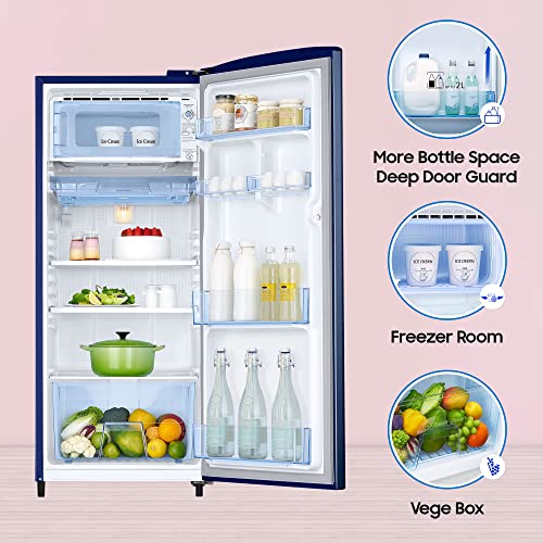 Samsung 183 L, 4 Star, Digital Inverter, Direct-Cool Single Door Refrigerator (RR20C1724CU/HL, Camellia Blue, 2024 Model)