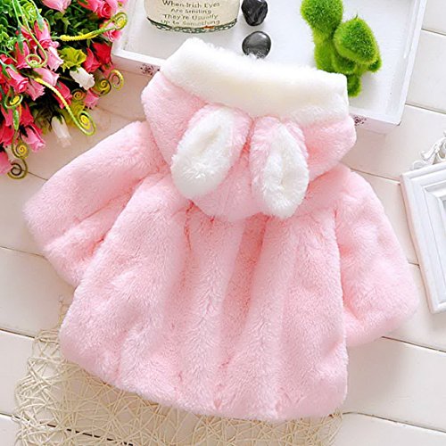 Baby Girl Kids Cute Winter Shawl Jacket Princess Fur Dress Coat Overcoat Button Closure Hoodie for 1-2 Years Old Pink