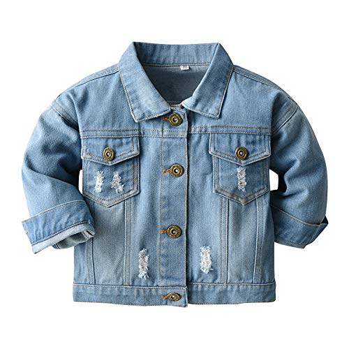 Toddler Baby Denim Jackets Button Down Jeans Coat Ripped Hooded Top Fall Cowboy Long Sleeve Overcoat Basic Hoodie Casual Outwear Clothes for Kids Girls Boys Light Blue（No Faux Fur Fleece） 2-3T