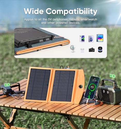 Upgrade 10W Portable Solar Charger Power Bank, 5V 3A Folding Solar Panel Solar Cell with High-Efficiency Battery Charger Panel for Camping Hiking Backpacking Outdoor Trip Compatible with Phones Tablet