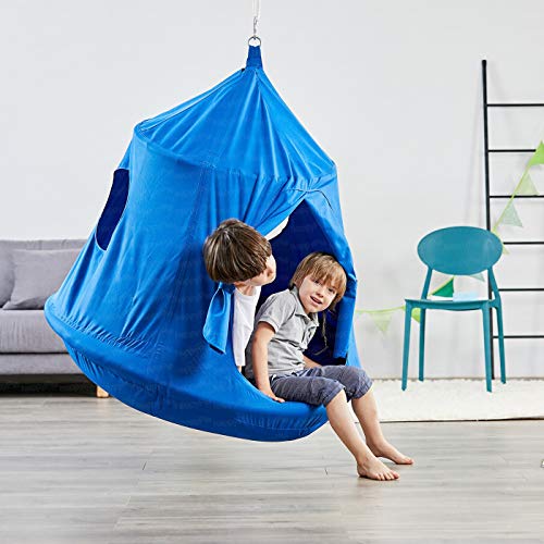 Kids Outdoor Waterproof Play Tent Hanging Hammock with Lights String (Blue)