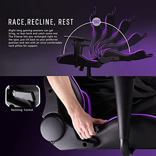 Copy of Copy of Generic PUKAMI Gaming Chair High Back for Teens Ergonomic Racing Computer Desk with Comfortable Lumbar Support and Headrest Girl Gamer Height Adjustable (Purple), 48*26*22 inch