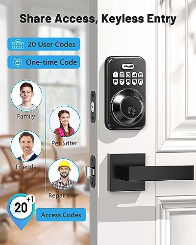 Keyless Entry Door Lock with 2 Lever Handles, Zowill Electronic Keypad Deadbolt, Auto-Locking, Anti-Peeping Password, Digital Smart Code Door Lock, Front Door Handle Sets, Matte Black