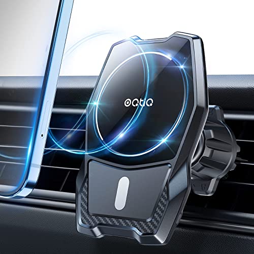 OQTIQ Magnetic Car Mount for iPhone 13/12/Magsafe Case, Air Vent Car Phone Holder Mount, Adjustable Phone Mount with 16 Strong N52-Magnets Array & Stainless Steel Hook Vent Clip