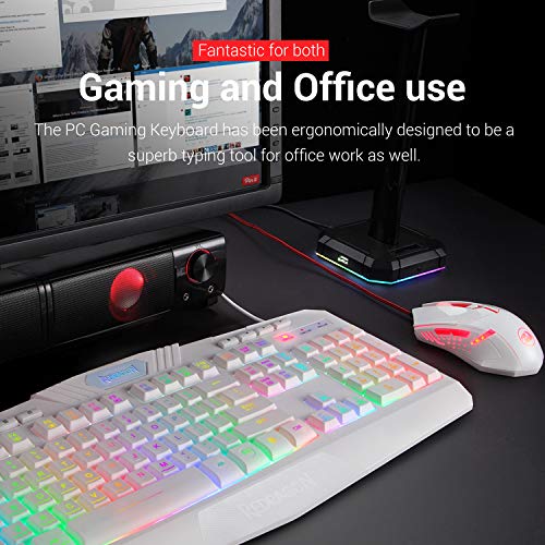 Redragon S101 Wired Gaming Keyboard and Mouse Combo RGB Backlit Gaming Keyboard with Multimedia Keys Wrist Rest and Red Backlit Gaming Mouse 3200 DPI for Windows PC Gamers
