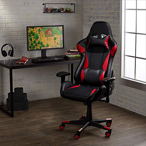 AmazonBasics BIFMA Certified Gaming/Racing Style Office Chair - with Removable Headrest and High Back Cushion - Red, BIFMA Certified