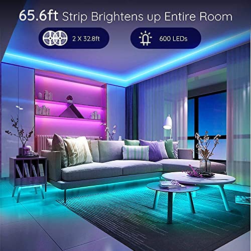 Govee Bluetooth LED Strip Lights, 65.6ft RGB LED Light Strip, App and Remote Control Color Changing Lights with 64 Scene Modes and Music Sync for Bedroom, Room, Kitchen, Party (2 Rolls of 32.8ft)