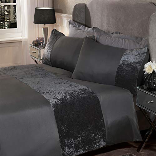 Sienna Band Duvet Set, 100% Polyester, Crushed Velvet, Natural Champagne, Double