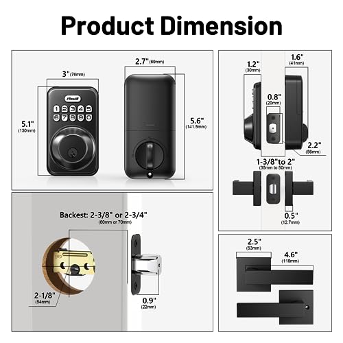 Keyless Entry Door Lock with 2 Lever Handles, Zowill Electronic Keypad Deadbolt, Auto-Locking, Anti-Peeping Password, Digital Smart Code Door Lock, Front Door Handle Sets, Matte Black