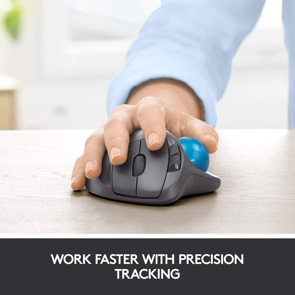 Logitech M570 Wireless Trackball Mouse – Ergonomic Design with Sculpted Right-Hand Shape, Compatible with Apple Mac and Microsoft Windows Computers, USB Unifying Receiver, Dark Gray