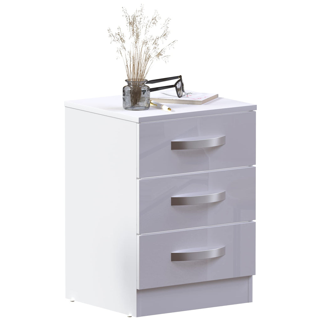 Amazon Brand - Movian High Gloss 3 Drawer Bedside Rectangular Nightstand Cabinet, White, 36 cm D x 40 cm W x 56 cm H